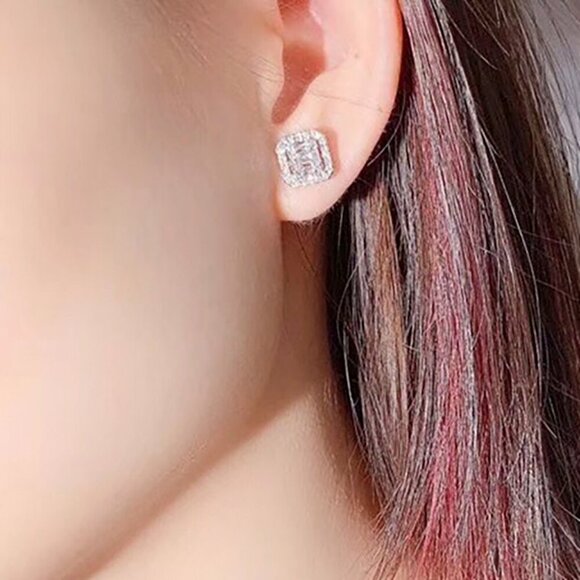 Sparkling Clear CZ Unique Design Stud Earrings for Women, MLNN1066 - Picture 4 of 6